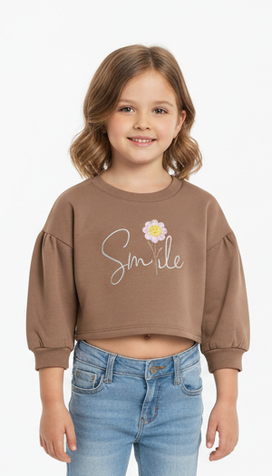 LCW Girls Brown Crop Sweatshirt