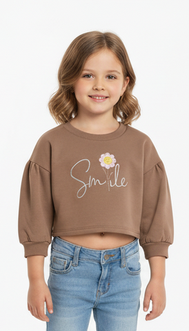 LCW Girls Brown Crop Sweatshirt