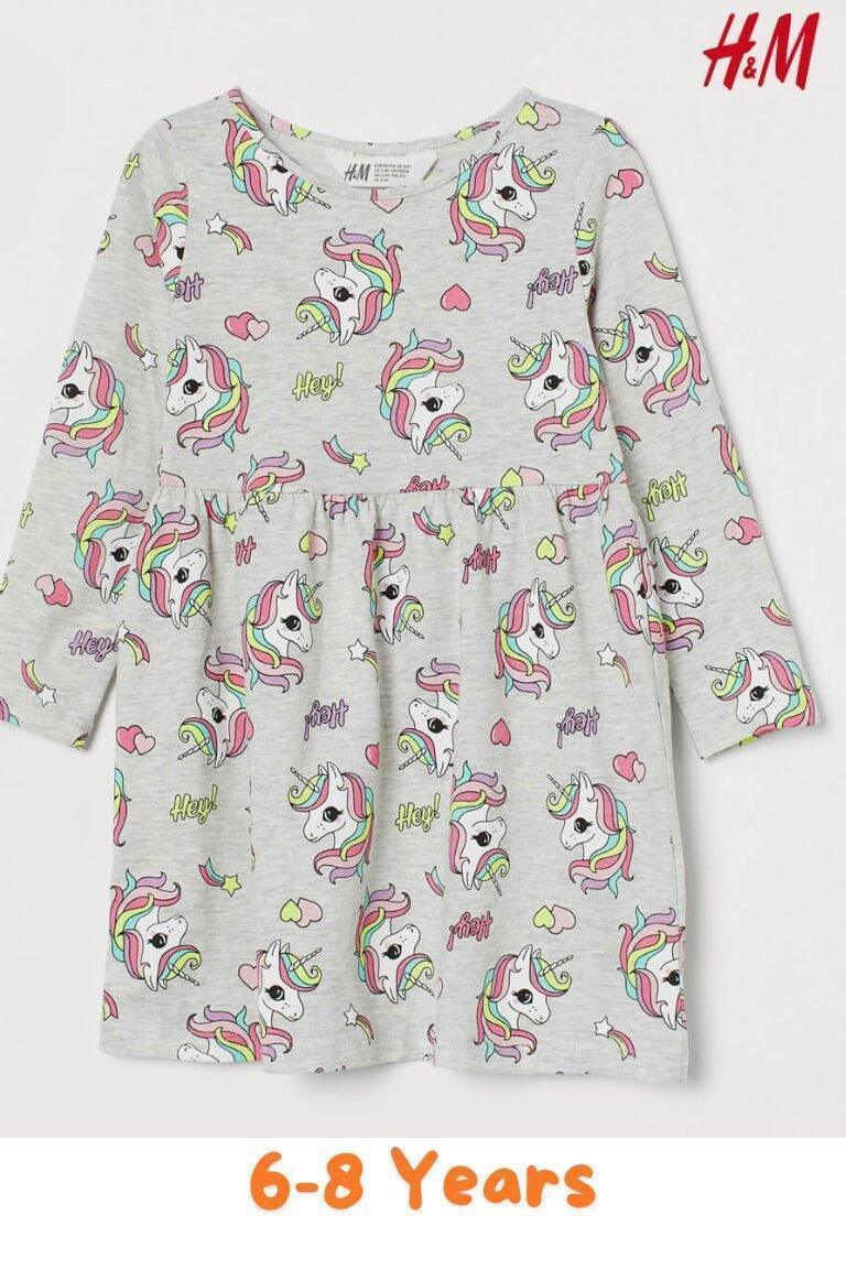 LIGHT GREY UNICORNS DRESS