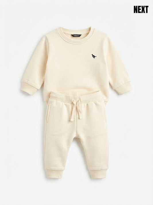 NXT IMPORTED KIDS Cream Cotton Fleece Crewneck & Jogger Set – Cozy Toddler Boys Everyday Athleisure Outfit
