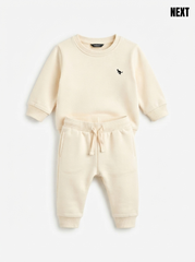 WINTER KIDS Cream IMPORTED  Cotton Fleece Crewneck & Jogger Set – Cozy Toddler Boys Everyday Athleisure Outfit