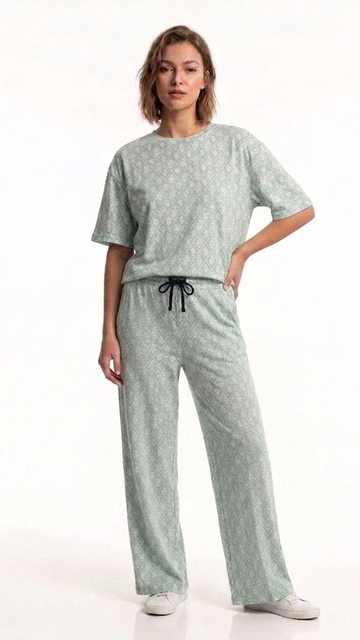 OYSHO WOMEN CREW NECK PRINTED T SHIRT AND TROUSER SET