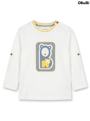 Obaibi Boys Off-White Bear Patch Convertible Roll-Up Sleeve Cotton Long-Sleeve T-Shirt| SM GARMENTS