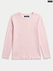 Okaidi Girls Pink Floral Print Long-Sleeve Ribbed T-Shirt| SM GARMENTS
