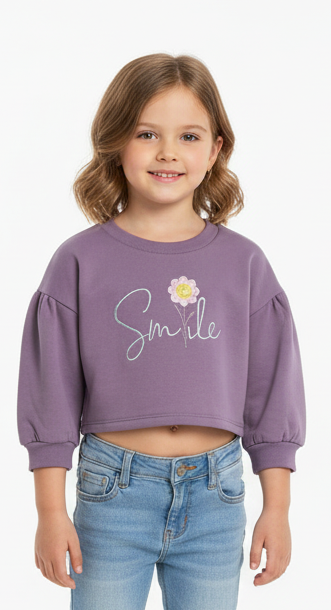 LCW Girls Purple Crop Sweatshirt