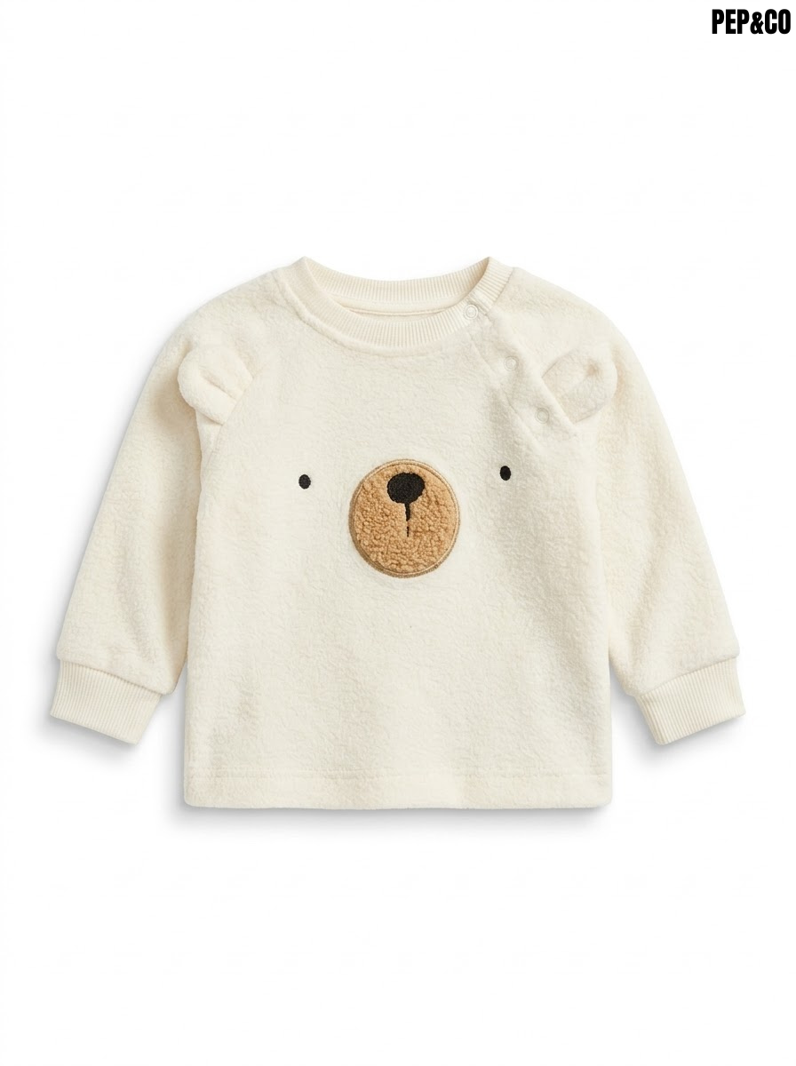 Pep&co Baby Boys Off-White Bear Face Plush Fleece Sweatshirt| SM GARMENTS