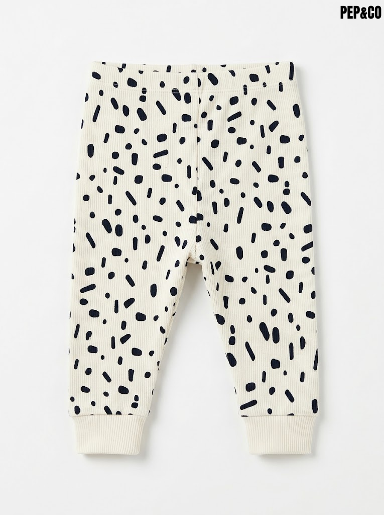 Pep&Co Kids' Off-White & Black Abstract Print Ribbed Cotton Leggings| SM GARMENTS