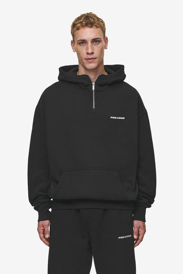 PEGADOR Mens Logo Oversized Halfzip Hoodie Washed Black