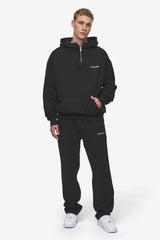 PEGADOR Mens Logo Oversized Halfzip Hoodie Washed Black