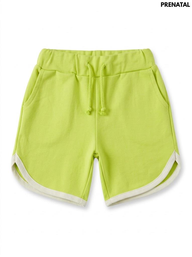 Prenatal GIRLS Bright Lime Green Contrast Trim Cotton Sweat Shorts| SM GARMENTS