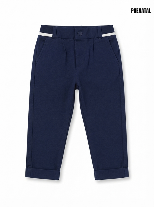 Boys Navy Blue Smart Casual Trousers with Contrast Waistband Detail