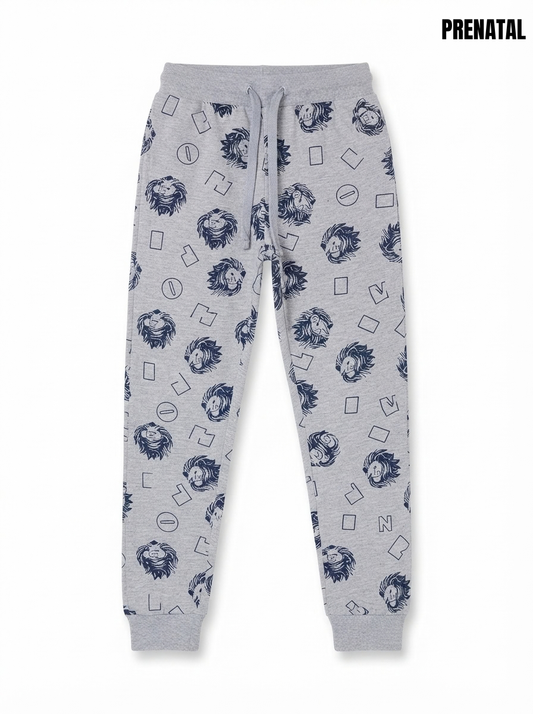 Boys' Grey All-Over Print Joggers – Casual Lion Graphic Sweatpants