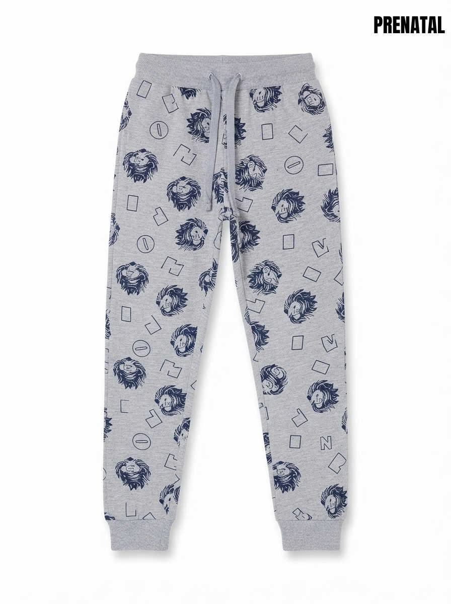 Boys' Grey All-Over Print Joggers – Casual Lion Graphic Sweatpants