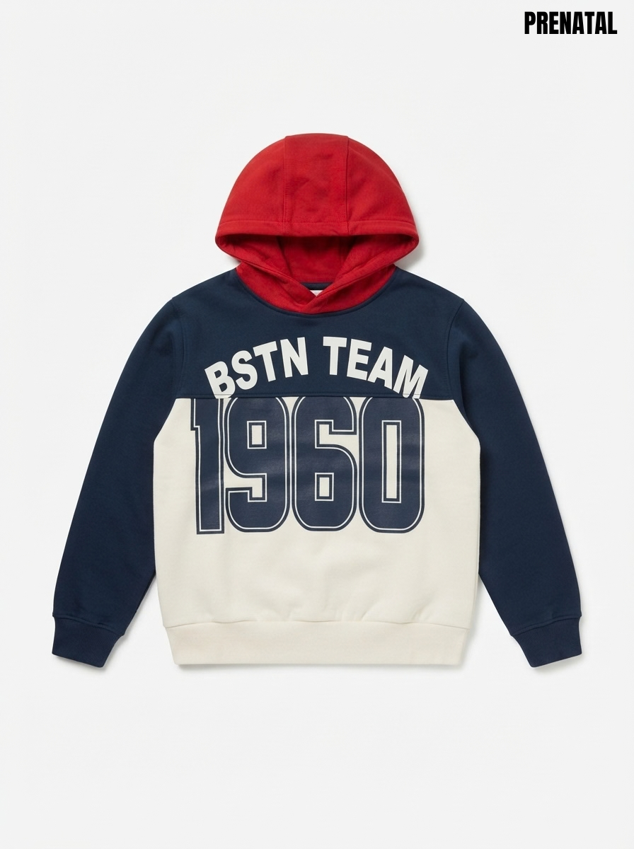Boys' Colorblock "BSTN Team 1960" Graphic Hoodie with Red Hood