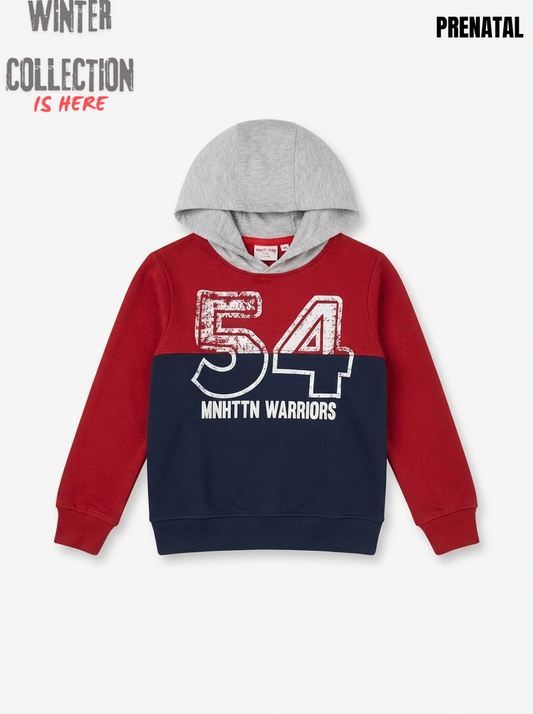 WINTER Boys' Red and Navy Colorblock Varsity Pullover Hoodie