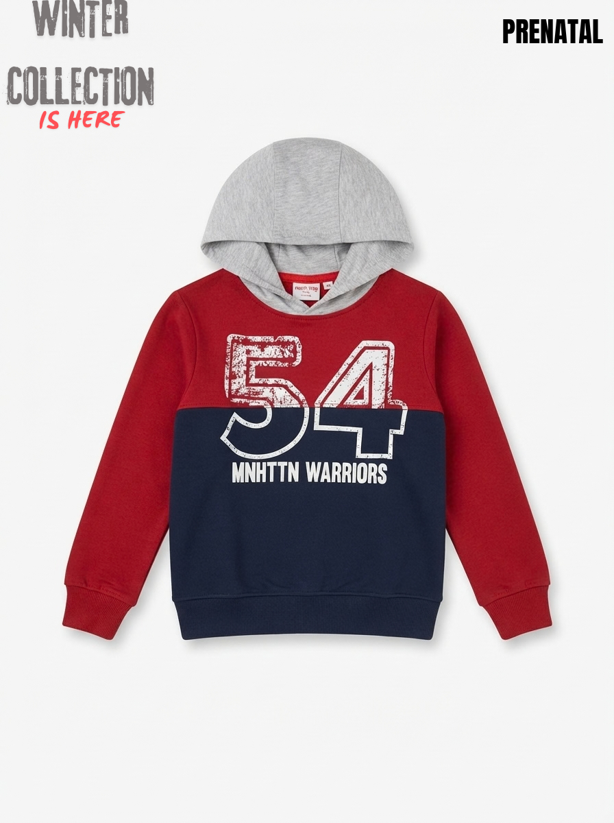 WINTER Boys' Red and Navy Colorblock Varsity Pullover Hoodie