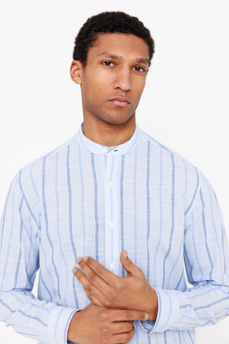 Striped shirt with flame collar