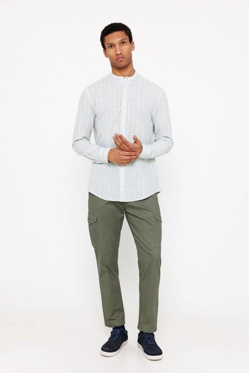 SPRINGFILED FLAME STRIPED SHIRT WITH MAO COLLAR