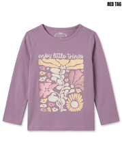 Redtag Girls Mauve Purple "Enjoy Little Things" Floral Graphic Long Sleeve T-Shirt| SM GARMENTS