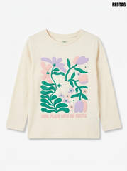 Redtag Girls' Off-White Pastel Floral "Cool Plans with My Besties" Long-Sleeve T-Shirt| SM GARMENTS