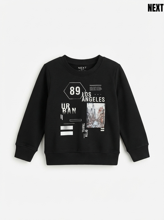 NXT BRAND IMPORTED BOYS Black "Los Angeles 89" Graphic Print Stylish Fleece Sweatshirt