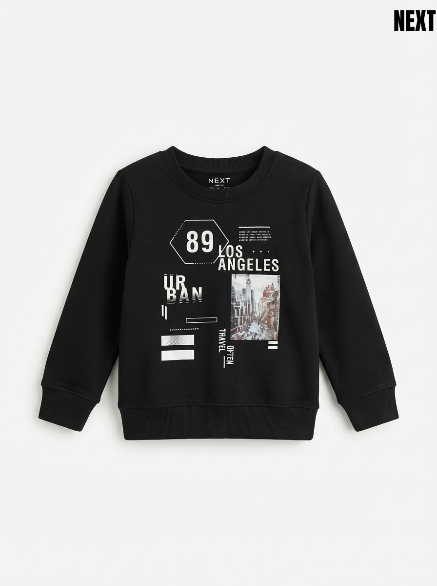 NXT BRAND IMPORTED BOYS Black "Los Angeles 89" Graphic Print Stylish Fleece Sweatshirt