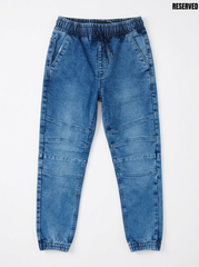 Boys' Medium Blue Wash Moto Biker Stretch Denim Jogger Pants