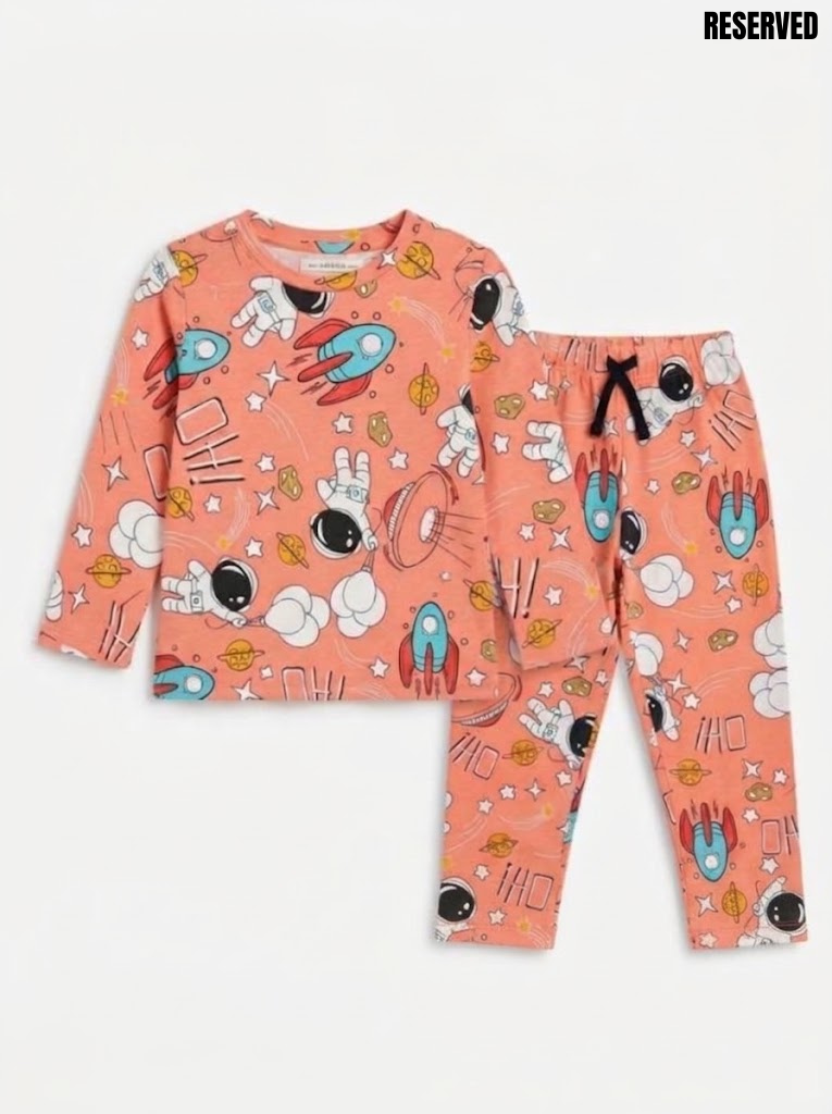 Reserved Boys Pink Space Exploration Print Long-Sleeve Top and Pants Set| SM GARMENTS