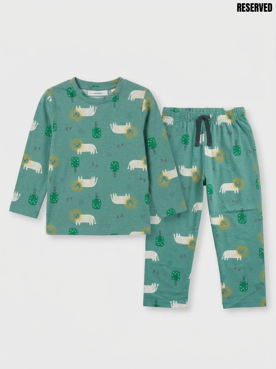 Reserved Green Lion Print Long-Sleeve Top and Pants Set| SM GARMENTS