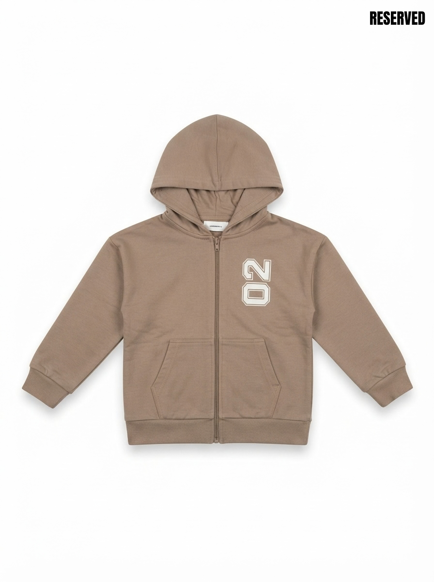 IMPORTED BOYS Varsity Number 02 Zip-Up Hoodie – Casual Taupe Fleece Jacket for Boys
