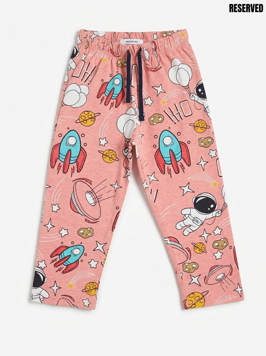 Reserved Girls Pink Space Exploration Print Casual Lounge Pants | SM GARMENTS