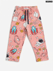 Reserved Girls Pink Space Exploration Print Casual Lounge Pants | SM GARMENTS