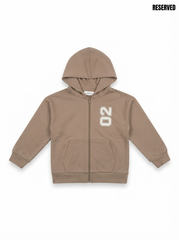 RESERVED BRAND BOYS Varsity Number 02 Zip-Up Hoodie – Casual Taupe Fleece Jacket for Boys