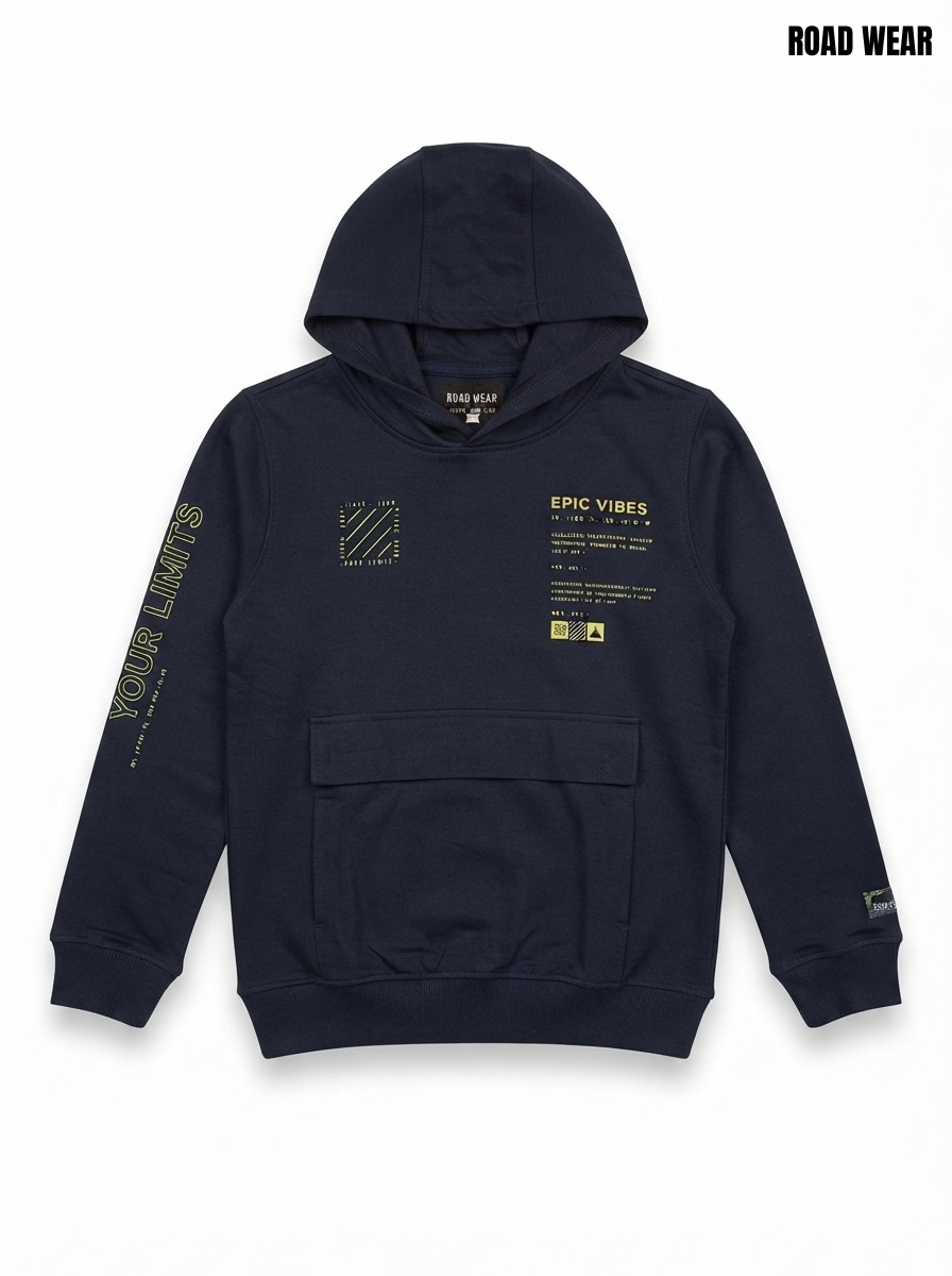 Boys' Stylish Navy Blue Graphic Hoodie with Pocket