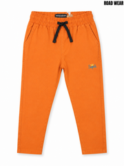 Road wear Kids' Vibrant Burnt Orange Elastic Drawstring Cotton Chino Trousers| SM GARMENTS