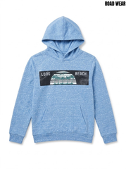 Road wear Boys Heather Sky Blue Fleece Pullover Hoodie with LONG BEACH Palm Graphic | SM GARMENTS