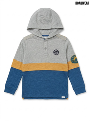 Roadwear Boys Color block Henley Long-Sleeve Hooded T-Shirt with Crest Badges| SM GARMENTS