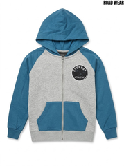 Roadwear Boys Grey Heather & Teal Blue Colorblock Full-Zip Fleece Hoodie with Athletic Patch| SM GARMENTS
