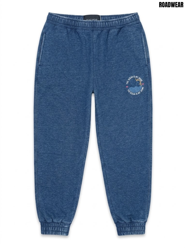 Roadwear Boys Blue Acid-Wash The Ocean Graphic Casual Jogger Pants| SM GARMENTS
