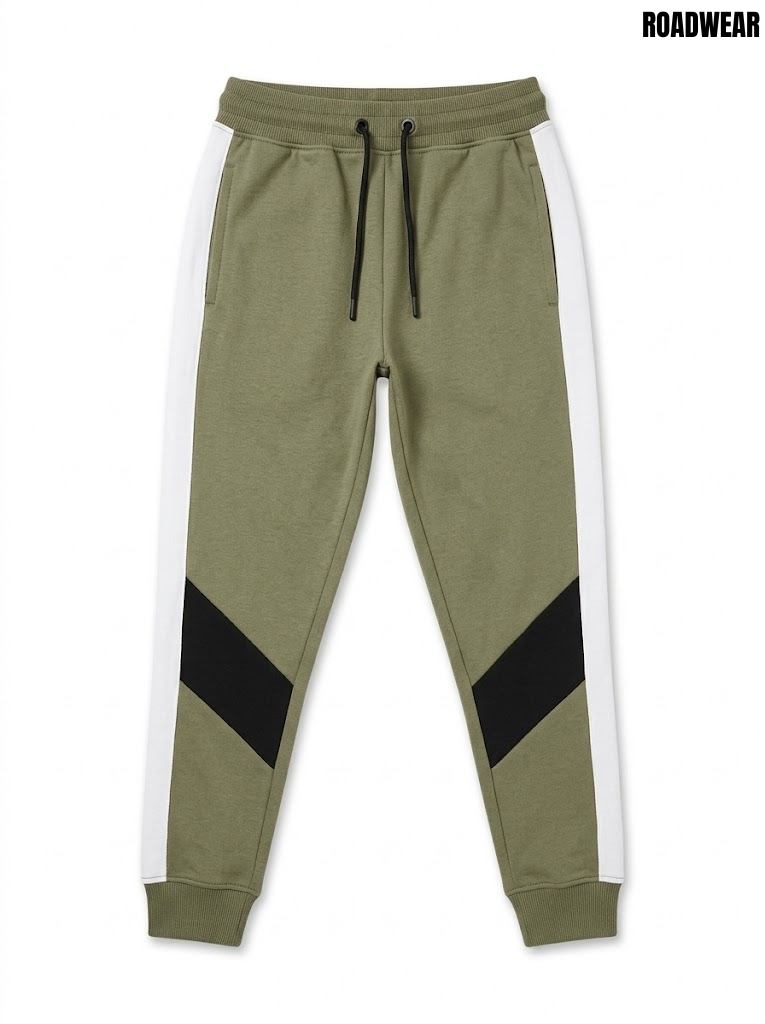 Roadwear Boys Olive Green Color-Block Active Fleece Jogger Pants| SM GARMENTS