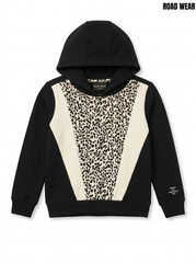 Road wear Girls Black & Leopard Print Chevron Colorblock Fleece Pullover Hoodie| SM GARMENTS