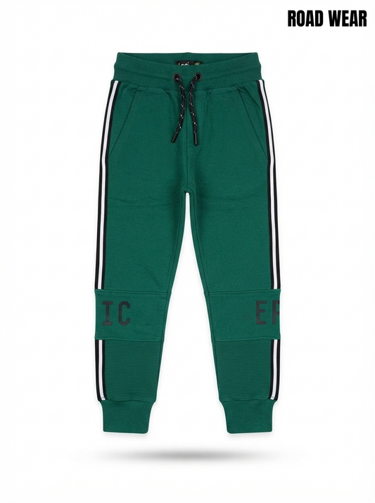 Boys' Green Athletic Joggers with Side Stripes and Text Detail
