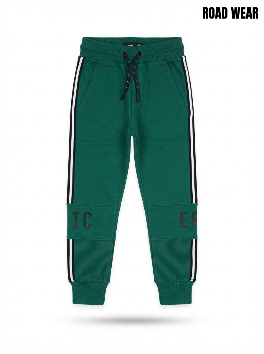 Boys' Green Athletic Joggers with Side Stripes and Text Detail