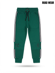Boys' Green Athletic Joggers with Side Stripes and Text Detail
