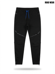 Boys' Black Tech-Style Joggers with Contrast Blue Drawstring and Ankle Zippers
