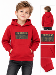 Boys Red "Emotions" Graphic Pullover Hoodie with Front Kangaroo Pocket