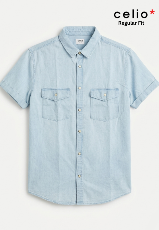 Men Regular Denim Shirt 100% Cotton - Bleached