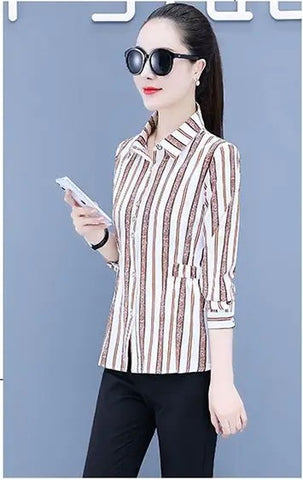 Womens Striped Long Sleeve Button Slim Tops&nbsp;