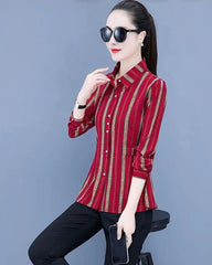 Womens Striped Long Sleeve Button Slim Tops