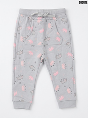 Socute Girls' Grey Crown & Star Print Drawstring Fleece Jogger Pants| SM GARMENTS